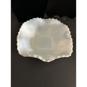 Milk Glass Bowl White Vintage Hobnail Ruffled Edge Square Base Collectible 5in